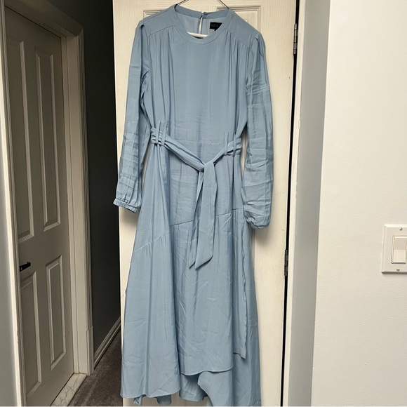 EC Light Blue Alexis Roe Wrap Dress Modest Ling Sleeve Lightweight Size Large - Picture 2 of 10